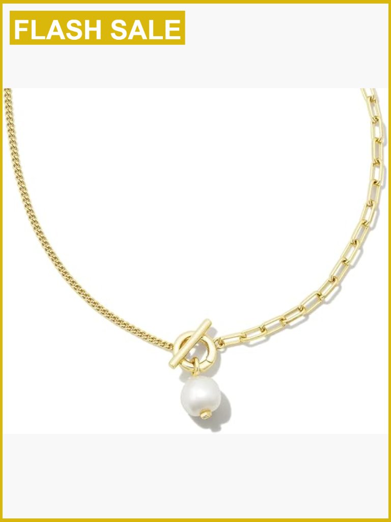 14k Gold-Plated Pearl Chain Necklace Convertible